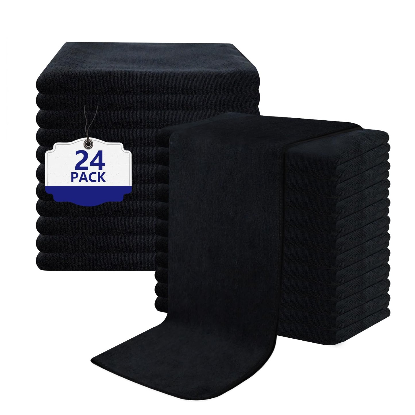 Puomue Black Salon Towels, Super Soft and Absorbent Microfiber Hair Towel for Salon, Bath, Spa, Pool and Home, 27 inch X 16 inch (Black - 24 Pack)