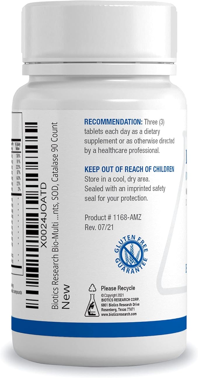 Biotics Research Bio Multi Plus Iron Free Multivitamin, Chelated Minerals, Iron Free, Emulsified Fat Soluble Vitamins, High antioxidants, SOD, Catalase 90 Tablets