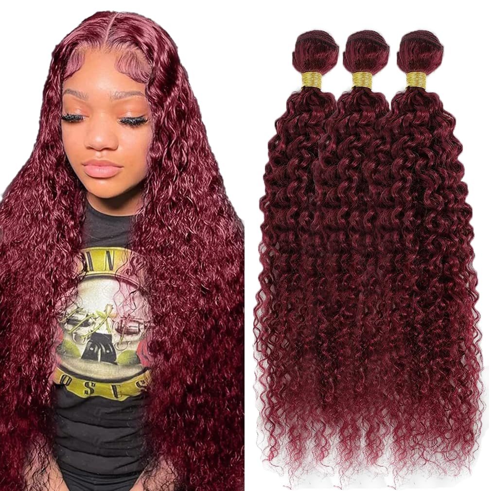 26 28 30 Inch Vinmdonm 99J Human Hair Bundles Red Kinky Curly Bundles Burgundy Bundles 8A Grade Brazilian Unprocessed Virgin Hair 3 Bundles Burgundy Kinky Curly Bundles Human Hair Weave