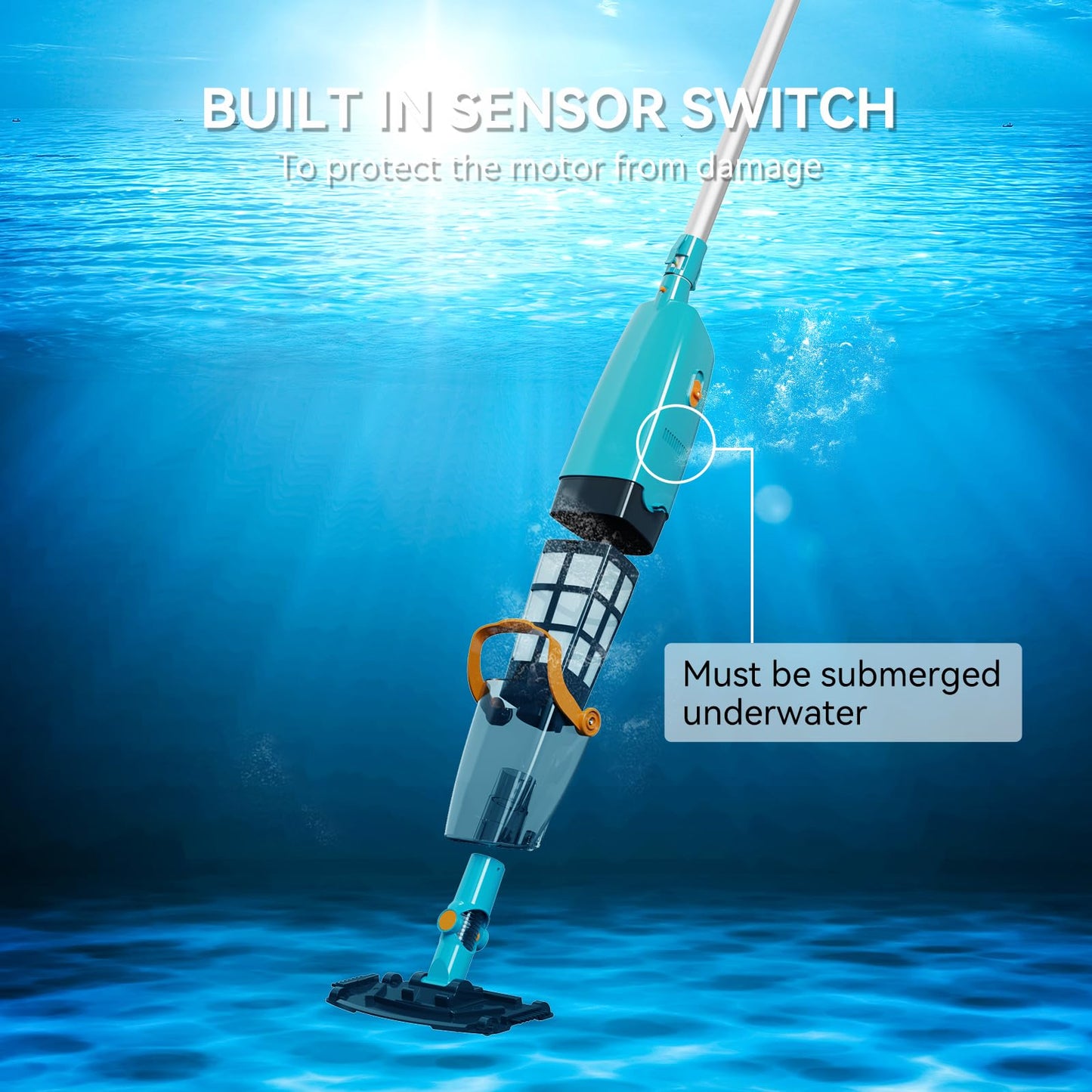 LVKE L2 Cordless Handheld Pool Vacuum for Above Ground Pool with Telescopic Pole, Strong Suction Power, 1H Runtime, High-Efficiency Screen & Fine Sponge, Ideal for Deep Pool Cleaning, Blue