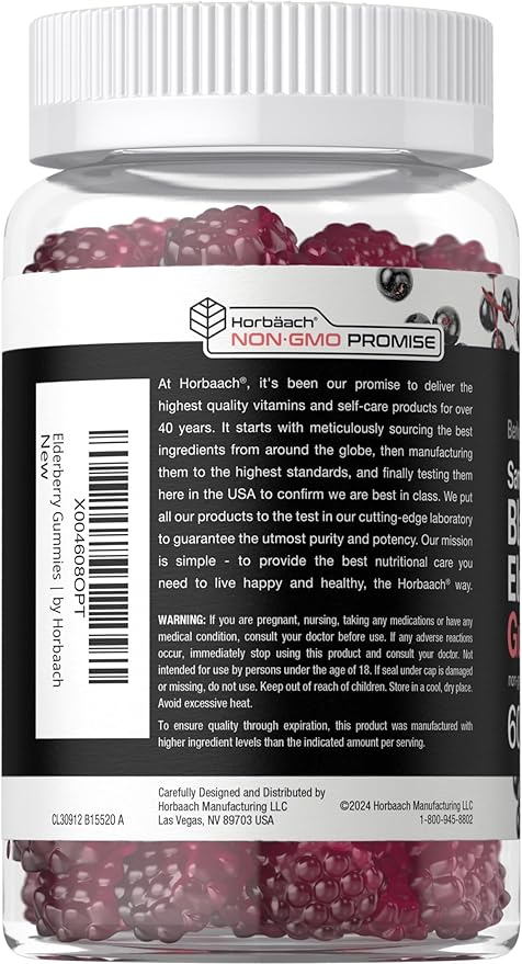 Horbaach Sambucus Black Elderberry Gummies | 60 Count | with Zinc and Vitamin C | Vegan, Non-GMO, Gluten Free Extract for Adults | Berry Flavor | by Berkshire Labs