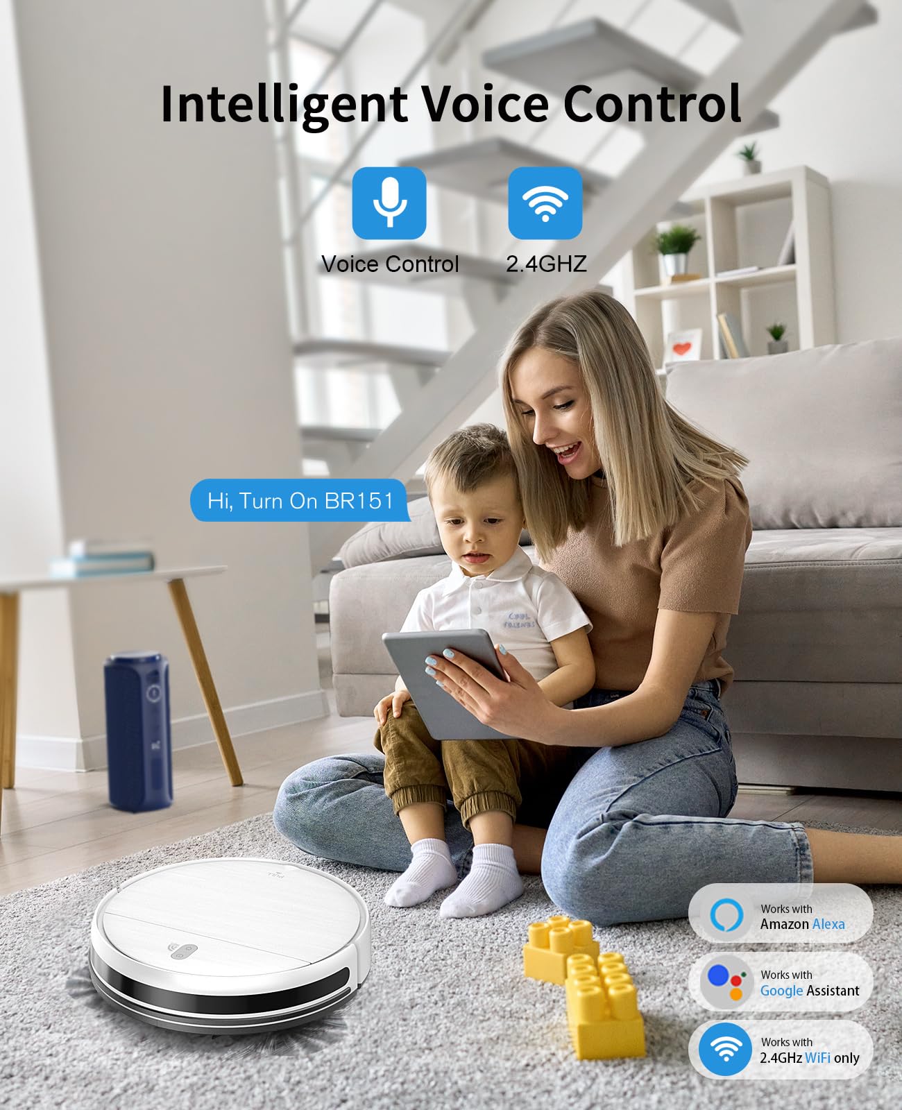 Robot Vacuum and Mop Combo, 2 in 1 Mopping Robot Vacuum Cleaner with Schedule, Wi-Fi/Voice/App, Strong Suction, Ease of Use, Self-Charging Robotic Vacuum, Slim, Ideal for Hard Floor, Pet Hair, Carpet