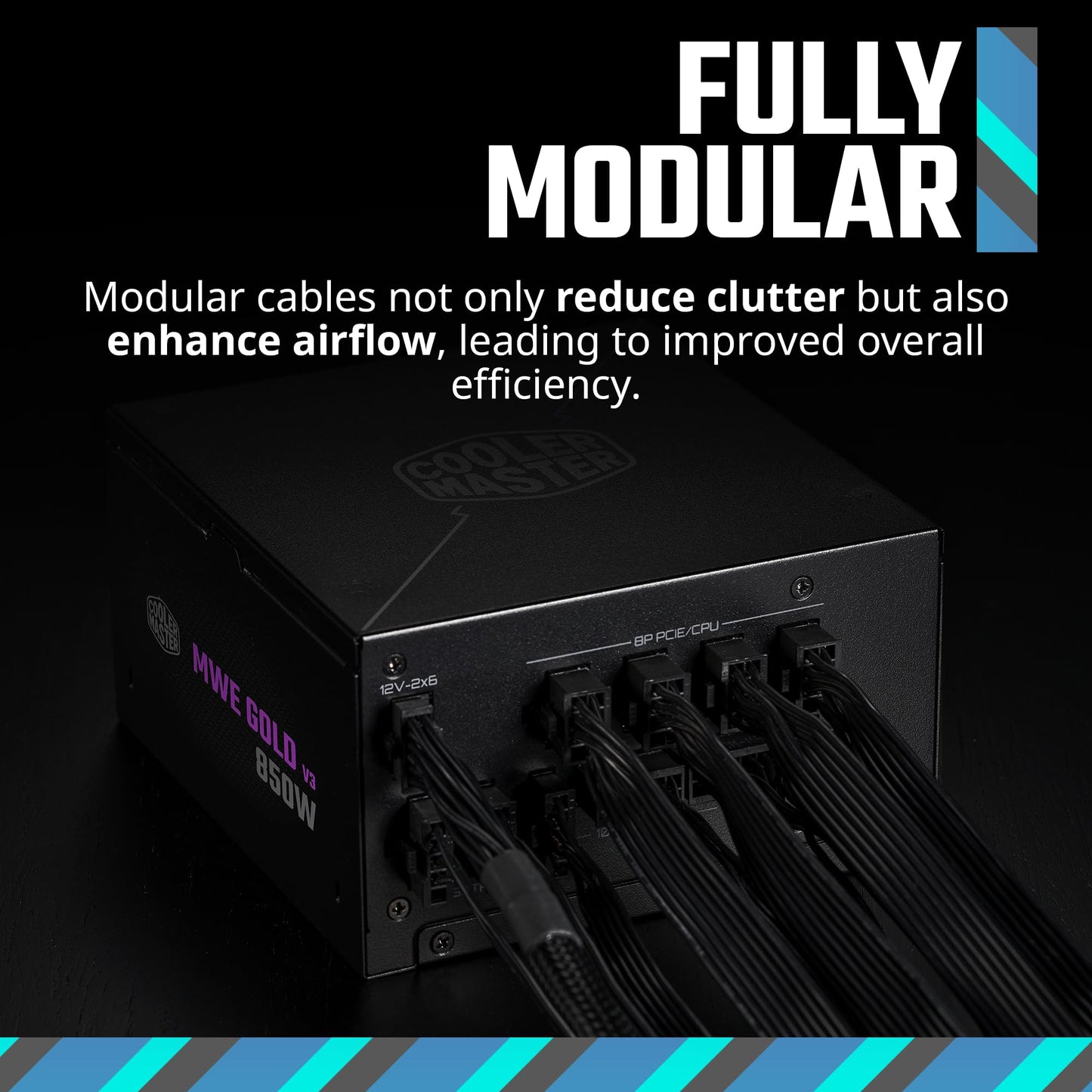 Cooler Master MWE Gold 850 V3 ATX 3.1 Full Modular PSU, 850W, 80+ Gold Efficiency, 90° 12VHPWR|600W PCIe 5.1, GPU Support RTX 4090, Zero-RPM Mode, Hexagonal Fan Cover, 10-Year