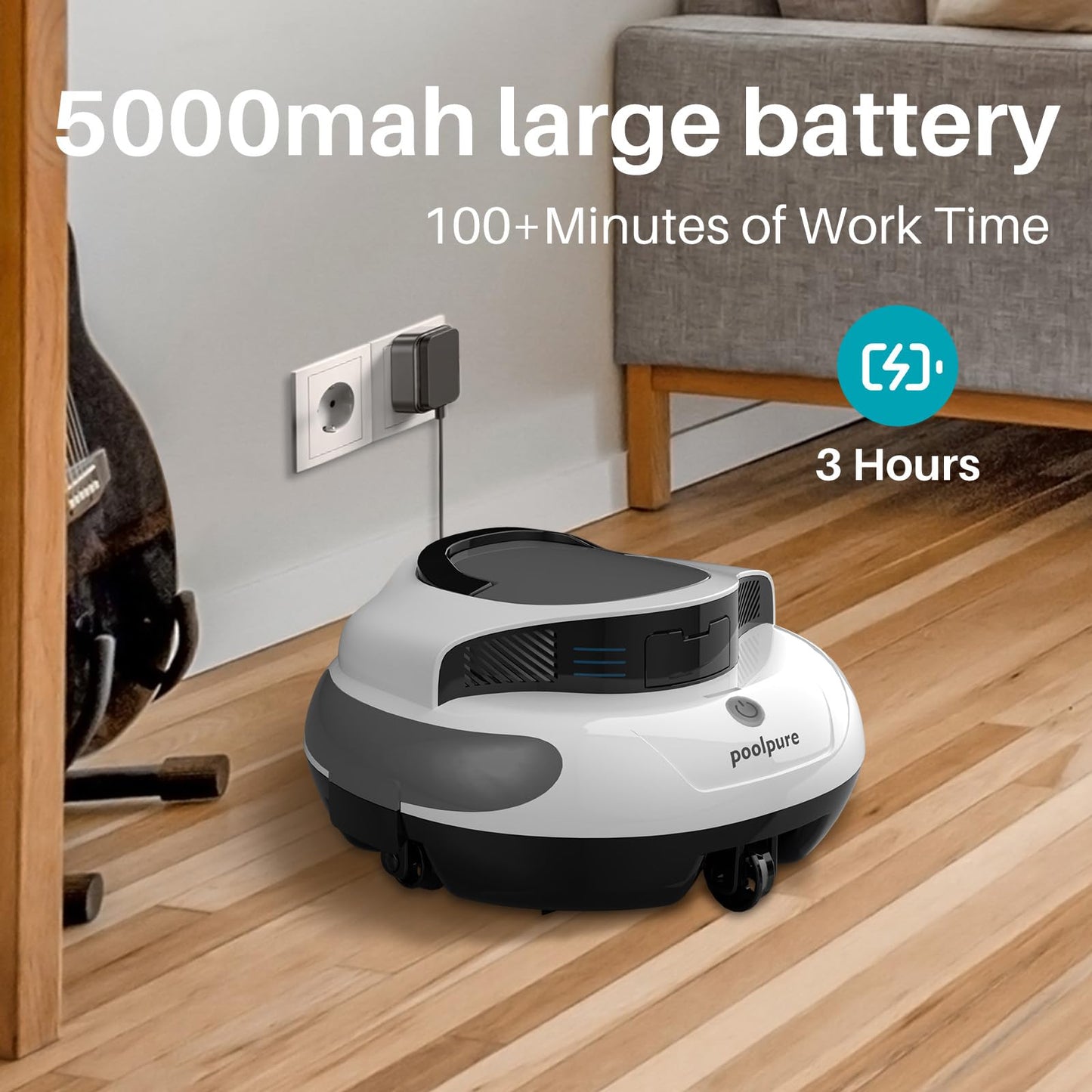 【Super Waterproof】 AquaGuard SE Cordless Robot Pool Cleaner with Dual Driver Motor Automatic Parking Ideal for Ground Pools up to 40 Feet Run Time 120 Minutes, Ultra Durable and Efficient