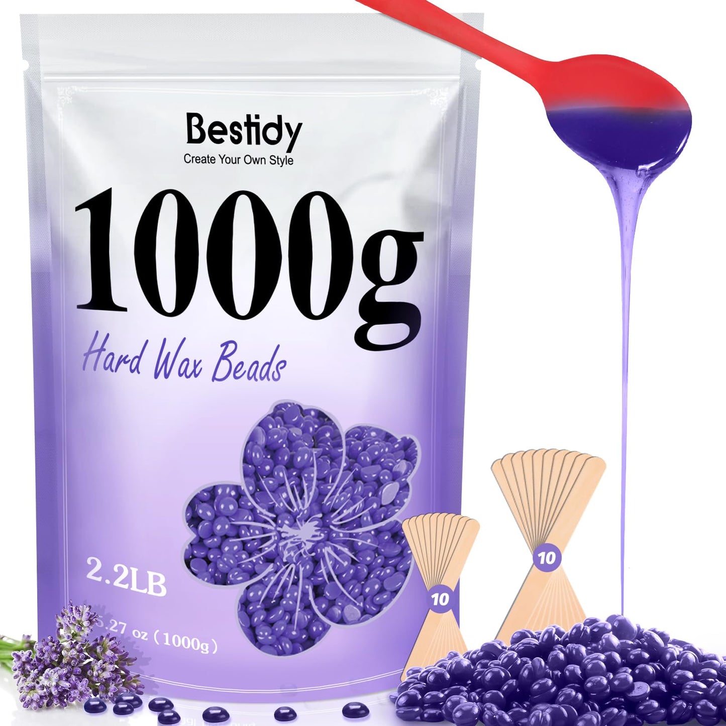 Bestidy Wax Beads, Bagged 1000G, Waxing Beans For Hair Removal, Women Men, Home Waxing For All Body And Brazilian Bikini Areas