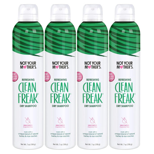 Not Your Mother's Clean Freak Unscented Dry Shampoo- Refreshing Dry Shampoo - Instantly Absorbs Oil and Odor for Refreshed Hair (7 Ounce (Pack of 4))