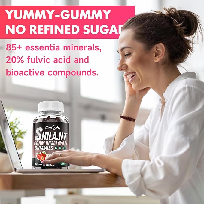 2PCS Pure Himalayan Shilajit Gummies for Men & Women, 1000MG Shilajit Supplement with 85+ Trace Minerals & Fulvic Acid for Energy, Immunity, Sugar-Free, Strawberry-120 Count