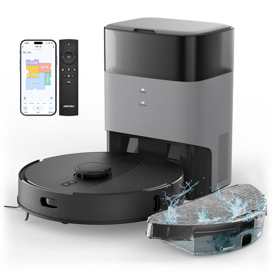 AIRROBO Robot Vacuum and Mop Combo, Self-Emptying, 60-Day Capacity, Home Mapping, Schedule, Wi-Fi/App/Alexa/Remote, 180mins Runtime, T20+ Robotic Vacuum Cleaner for Pet, Hard Floors, Carpet