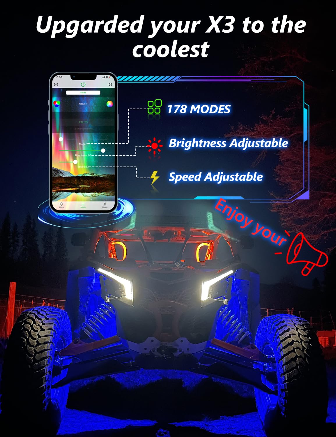 Chelhead X3 Led Fang Lights, RGB APP Remote Controlled, Turning Light Chasing Color Front Signature Light Assembly Compatible with Can Am Maverick X3 XDS XRS Max Turbo R