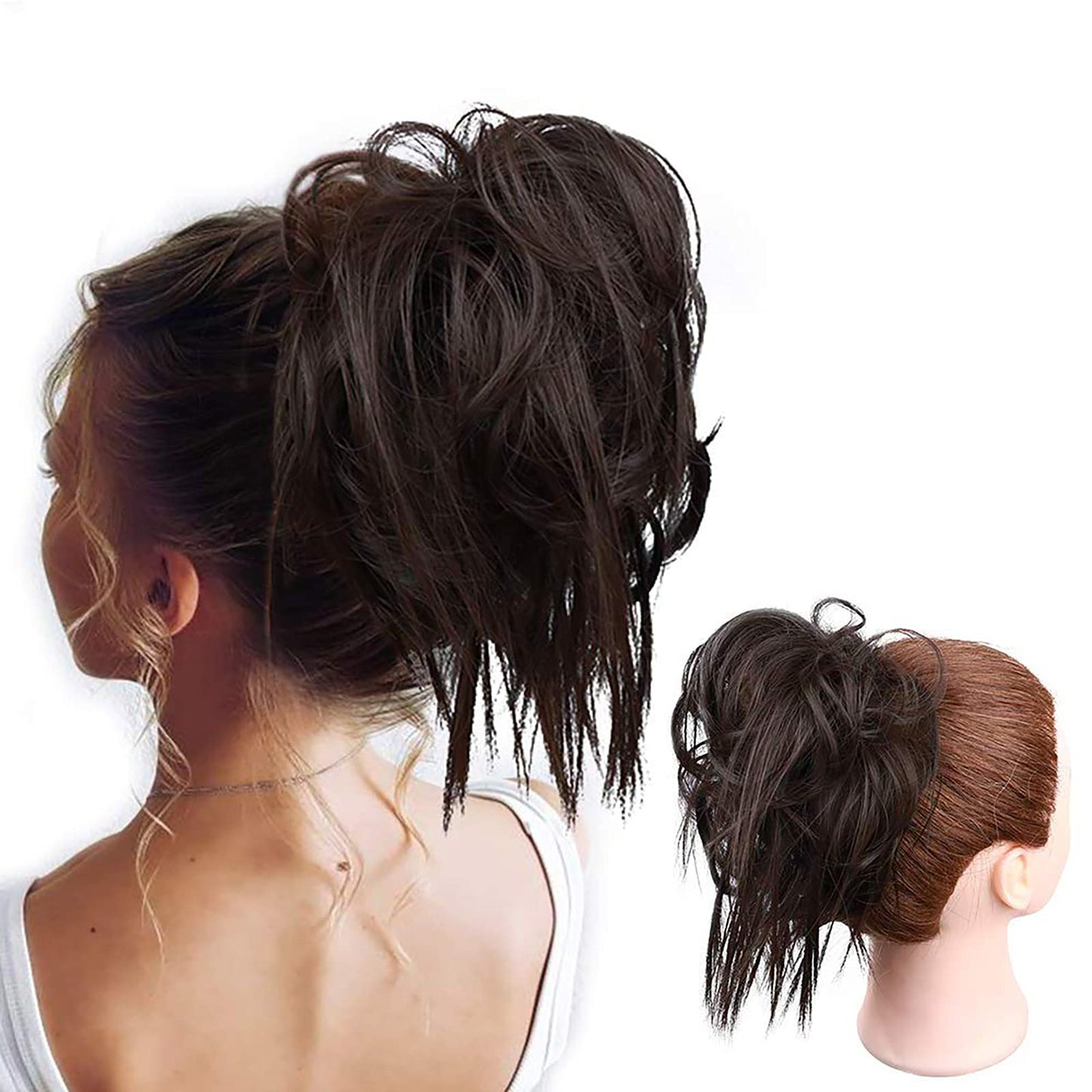 HMD Tousled Updo Messy Bun Hair Piece Hair Extension Ponytail With Elastic Rubber Band Updo Extensions Hairpiece Synthetic Hair Extensions Scrunchies Ponytail Hairpieces for Women(Dark Brown)