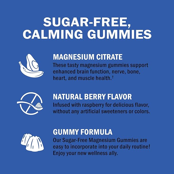 BioSchwartz Sugar Free Magnesium Gummies (30 Servings) Berry Flavored Magnesium Citrate Supplement Supports Healthy Nerves Muscles Energy Calm Mood and Sleep (Vegan Safe, Non GMO, 60 Gummies)