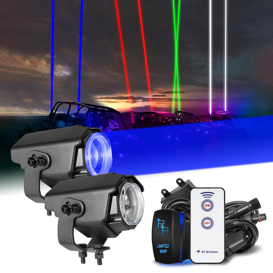Nirider Whipless Whip Lights with Switch & Remote Whipless Pods RGB Chase Light Antenna LED Light Whips for SXS, UTV, ATV, RZR, Can Am, Dune Buggy, Truck, Boat - 2PCS Red Green Blue White