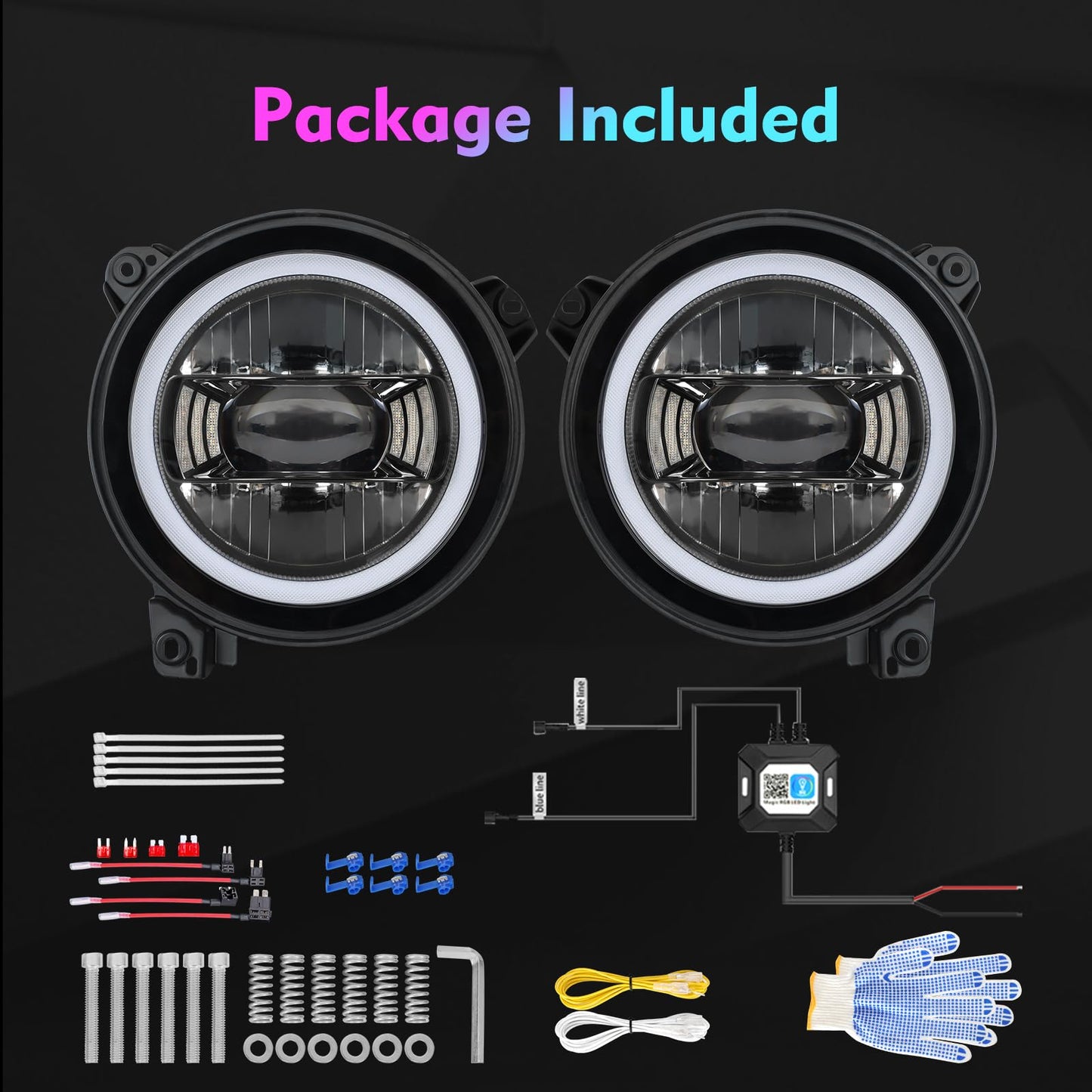 BEEYEO 9 inch LED Headlights RGB Halo Ring 9” Round Front Head Light, Remote Phone APP Control DOT Approved for Wrangler JL 2018 2019 2020 2021, Gladiator JT 2019 2020 2021