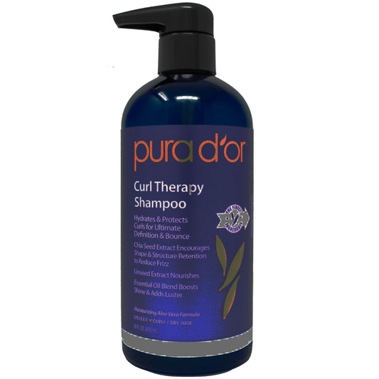 PURA D'OR Curl Therapy Shampoo (16oz) for Curly, Wavy or Frizzy Hair, Improves Shine, Definition & Bounce, Gentle Sulfate Free Formula Infused with Natural & Organic Ingredients, for Men and Women