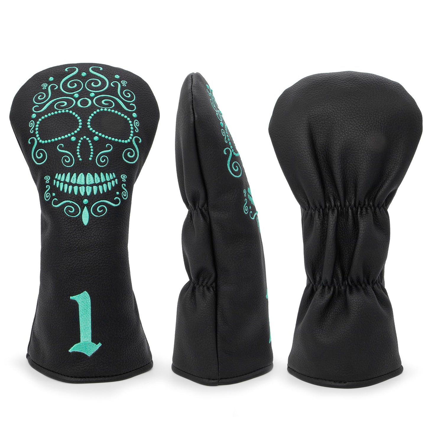 Black Golf Club Covers Skull Embroidery Driver Headcover Fairway 3 Wood Headcover Hybrid Headcover for Your Selection fits for All Brands (for 1 F H(3pcs))