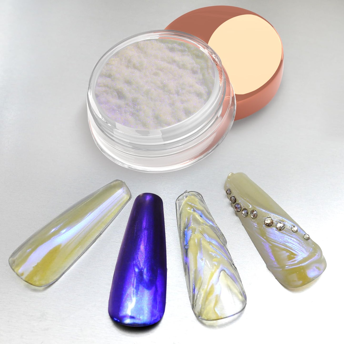 Allstarry Unicorn Chrome Nail Powder, Aurora Mermaid Iridescent White Pearl Nail Chrome Powder Pigment Glitter Fairy Dust for Nail Art, Manicure, Gel Nail Polish - Blue Moon