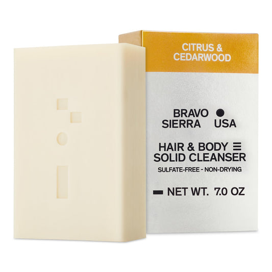 Bravo Sierra All-In-One Shampoo & Face Soap Bar - Citrus & Cedarwood, Coconut, Shea Butter And Oat Flour For Soft Skin And Healt