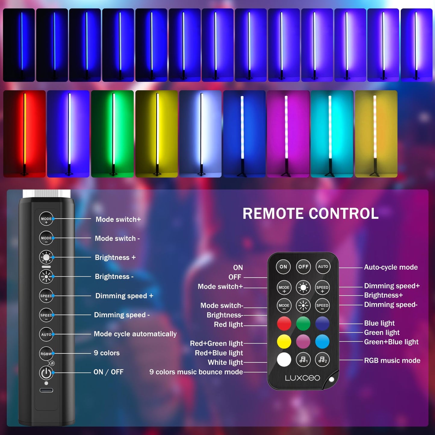 Lookmein 4Pack RGB Tube Light Bar with Light Stand, Battery Powered LED Video Light Wand Stick for DJ Lighting, Dance Club and Photography Lighting