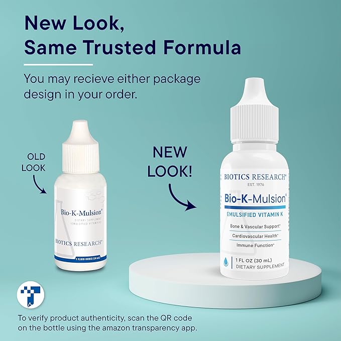 Biotics Research Bio K Mulsion Liquid Vitamin K Drops - 500 mcg/S - Vitamin K1 phytonadione for Adults - VIT K Supplement - Strong Bones, Heart Health, Blood Clotting Support, 1 fl oz