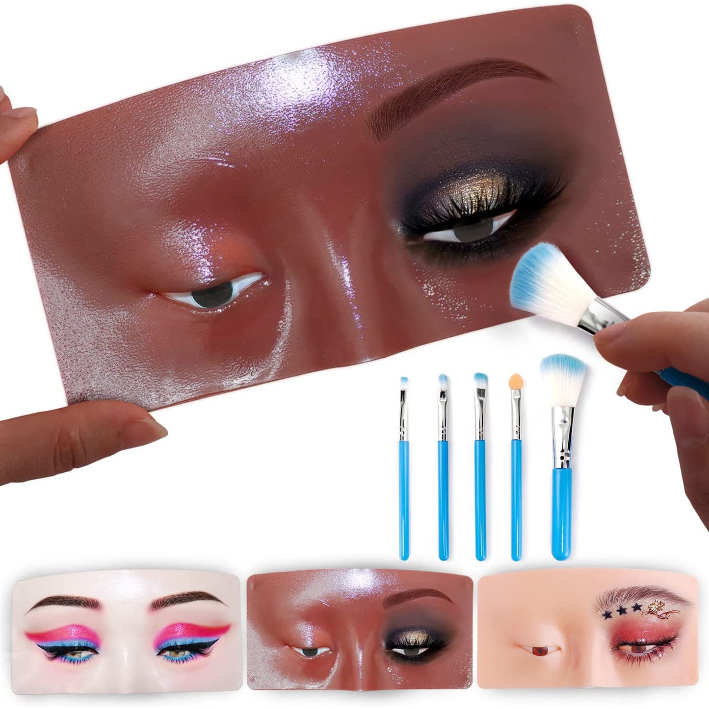 Bueuo Makeup Practice Face Board, 3D Reusable Silicone Makeup Mannequin Face With 5Pcs Makeup Brush, Eye Makeup Practice Face Fo