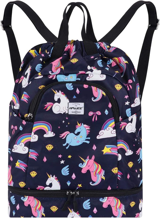 Dry Wet Drawstring Backpack with Shoe Compartment for Women Adjustable Gym Bag