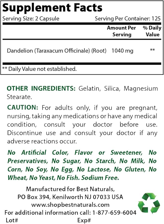 Best Naturals Dandelion Root 520 mg & Ashwagandha Extract 500 Mg