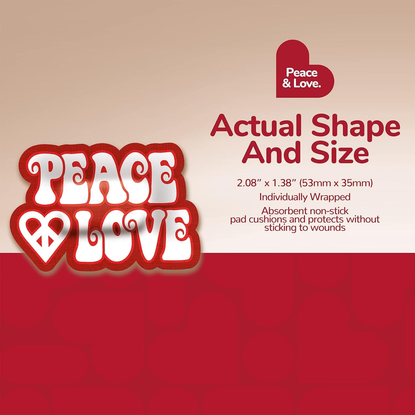 BioSwiss Bandages, Peace and Love Shaped Self Adhesive Bandage, Latex Free Sterile Wound Care, Fun First Aid Kit Supplies for Kids, 50 Count