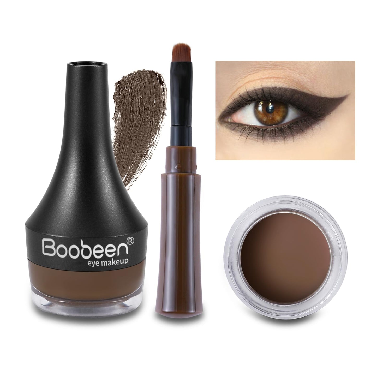 Boobeen Eyeliner Waterproof Gel Eyeliner Smudge-proof Eye Liner Gel Makeup High Pigment Eye Makeup Set Easy to Apply Long-lasting For All Day (Dark Brown)