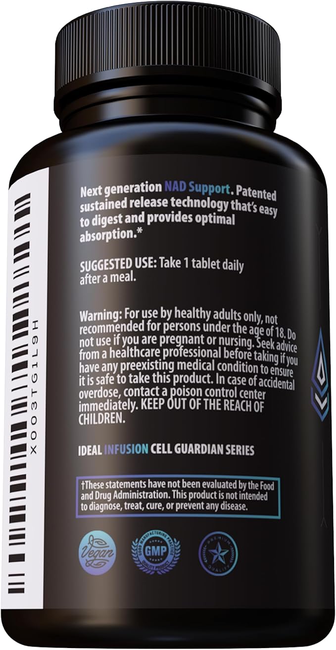 Ideal Infusion Sustained Release Supplement for NAD & NR Biosynthesis, Cardiovascular Health & Muscle Vitality: Boost ATP, NAD+, Glutathione (60 Servings) Vegan