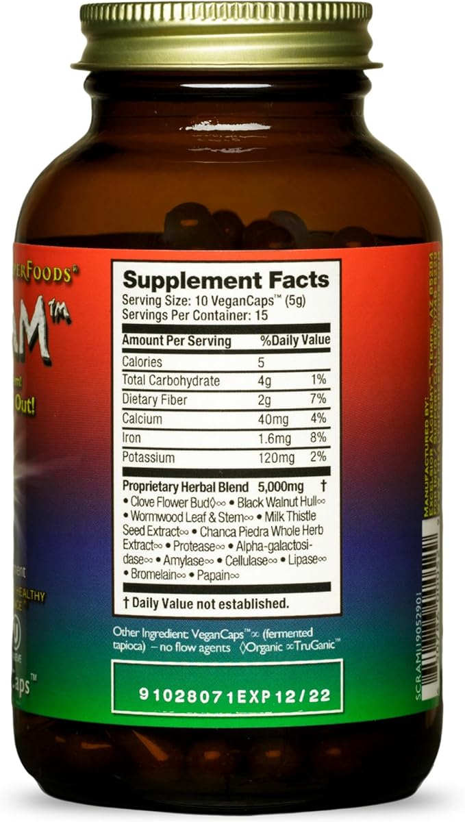 HealthForce SuperFoods Scram - Herbal Supplement with Milk Thistle, Wormwood & Black Walnut - Digestion Support Capsules - 150 Vegan Capsules