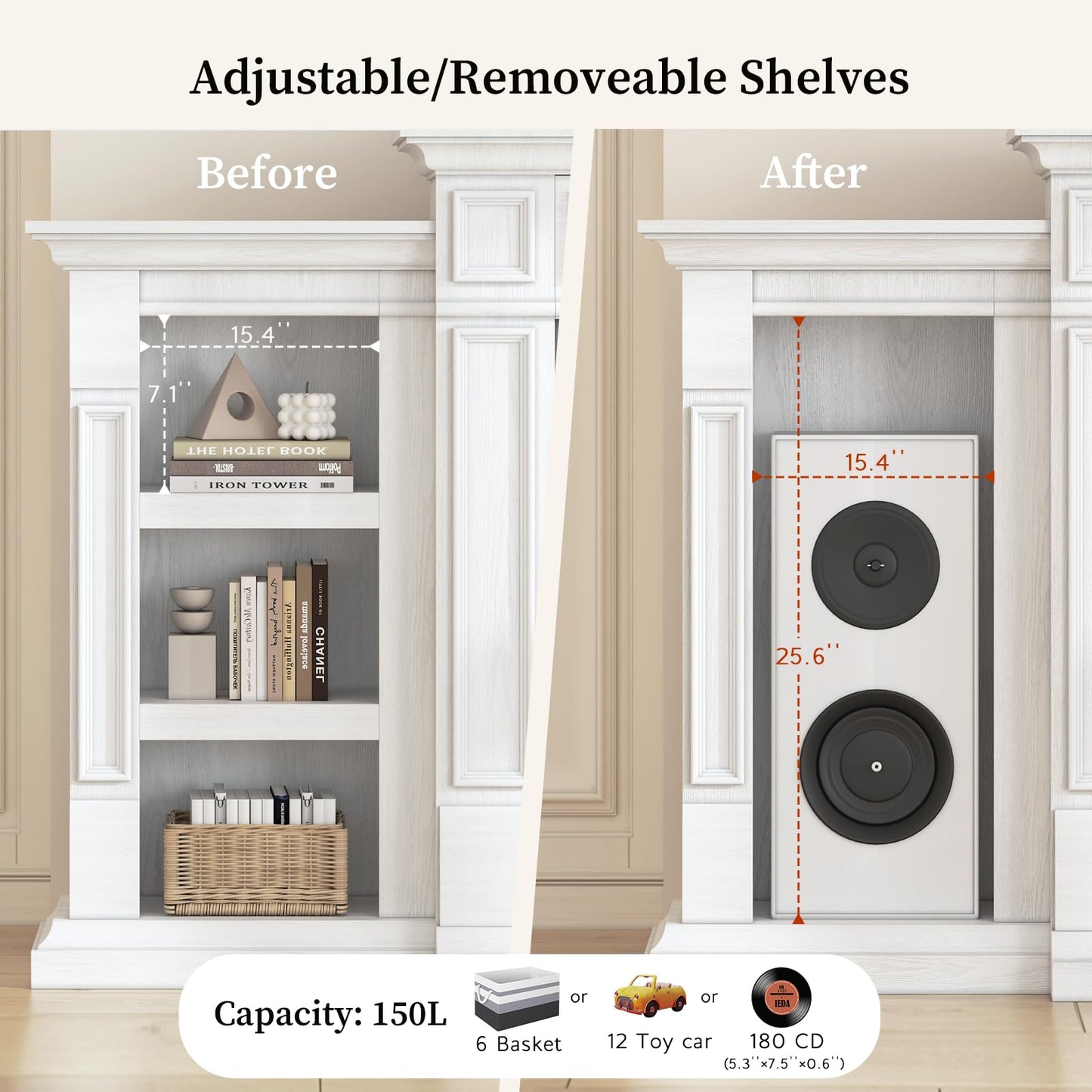 80" Electric Fireplace with Mantel, Fireplace TV Stand for TVs Up to 90 Inch, Modern Entertainment Center with Storage, Realistic Stacked Stone Surround with Remote Control for Living Room, Bedroom