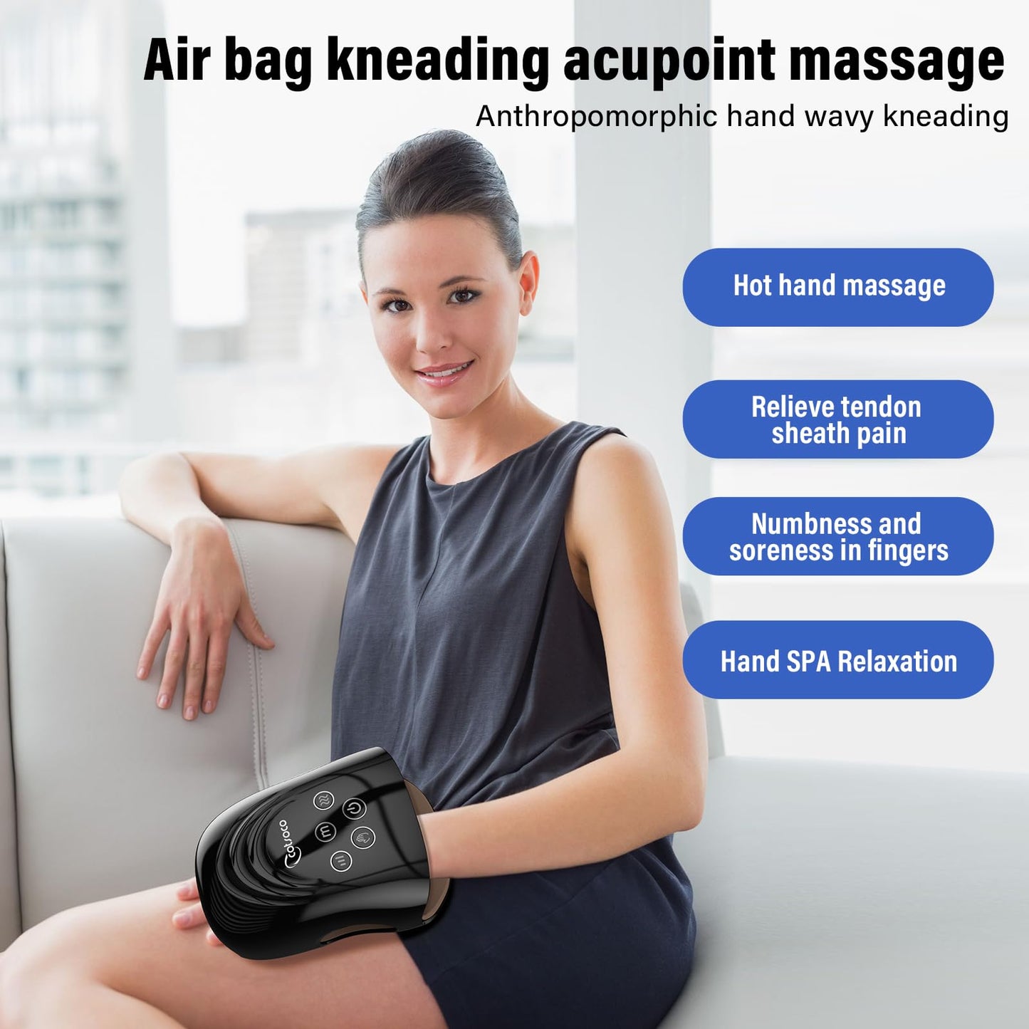 cotsoco Hand Massager with Heat and Compression for Arthritis and Carpal Tunnel, Birthday Gifts for Women Mom Men,Black