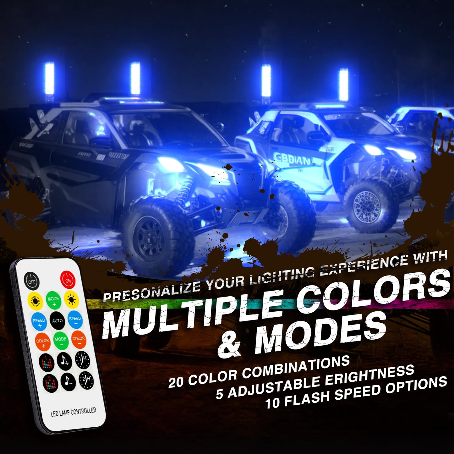 goodfitment 2 Pcs 1FT Thick Whip Lights, LED Whip Light with Brake Turn Signal by App & Remote Control, Spiral RGB Chasing Whips, Music Whip Light Compatible with UTV ATV RZR Can-Am SXS
