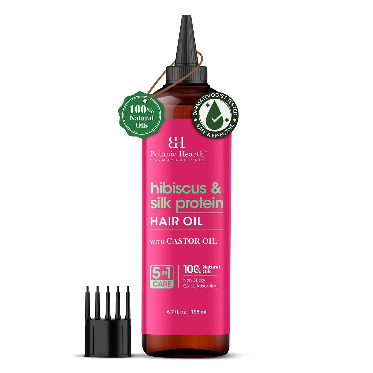 Botanic Hearth Hibiscus & Silk Protein Hair Oil (6.7 fl oz) | Hydrating and Strengthening Hair Treatment for Smooth, Shiny, and Healthy-Looking Hair | Paraben Free | Suitable for All Hair Types