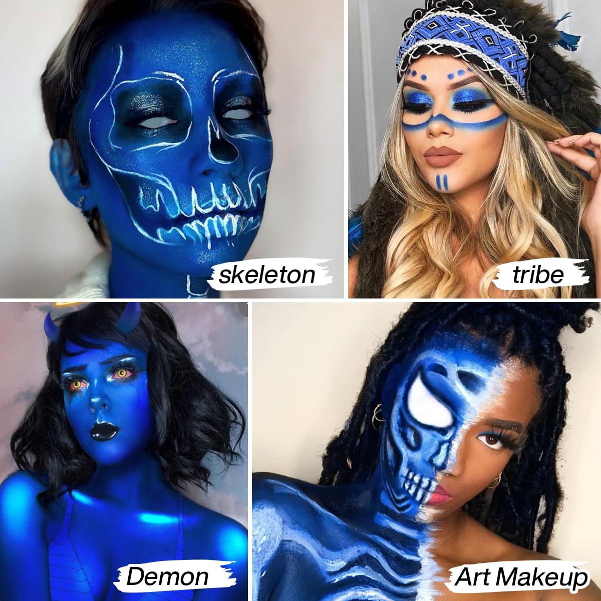 Blue Face Paint Cream to Powder Makeup Foundation, Professional Dark Blue Face Painting Concealer for Adults & Kids, Non-Toxic Halloween SFX Make up Body Paint for Smurf Mystique Cosplay Avatar Makeup
