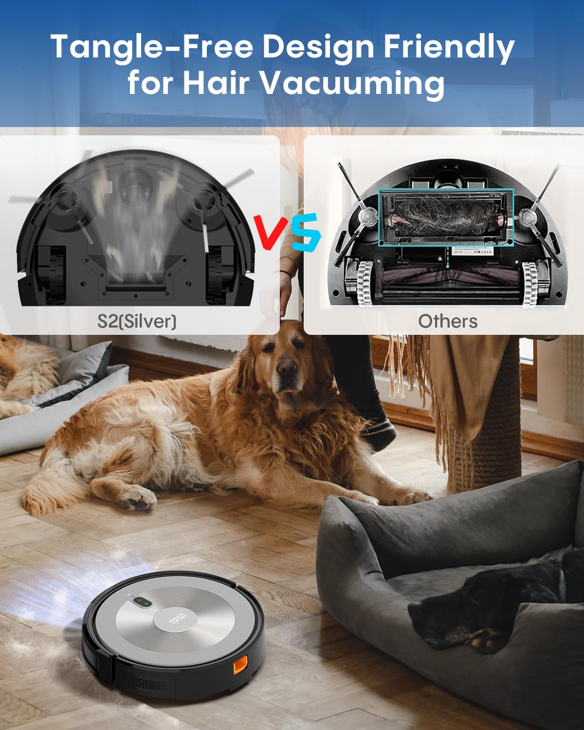 AZQQ Robot Vacuum and Mop - Robotic Vacuums Cleaner 3000 Pa Strong Suction, Smart Efficient Navigation, Automatic Recharge, Anti-Fall, 6 Cleaning Modes, Pet Hair Removal, App/Alexa/Voice Control