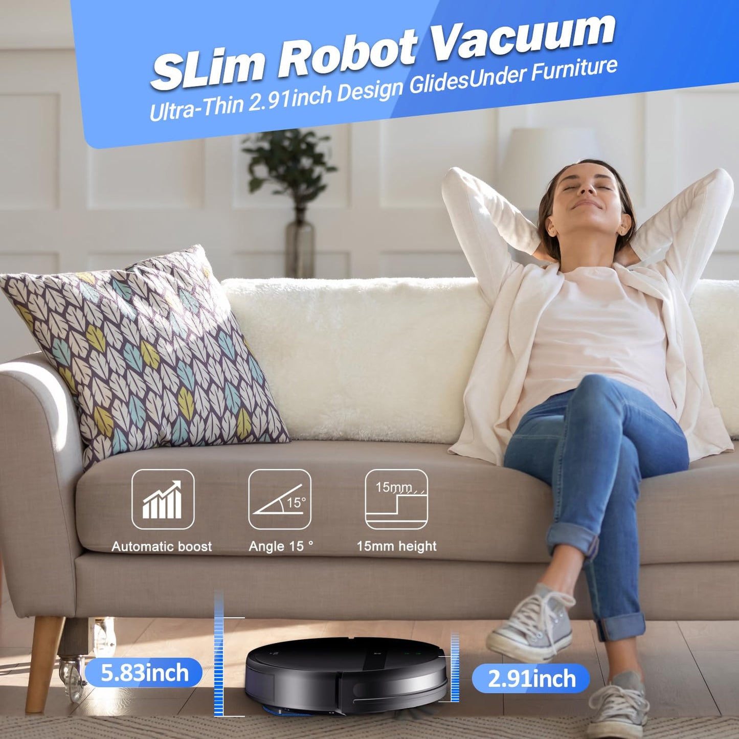 Kilgone Robot Vacuum and Mop Combo, Tangle-Free Powerful Suction, Robotic Vacuum Cleaner - Alexa & App Scheduling, Long Runtime, Automatic Robot Vacuum Cleaners for Home