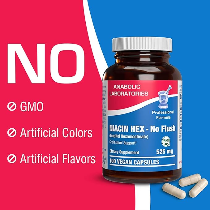 High Absorption Vitamin B3 Niacin Flush Free - Clinical Formula Flush Free Niacin Supplement from Inositol Hexanicotinate for Heart Skin & Nerve Support - Vegan Non-GMO Made in The USA - 100 Servings