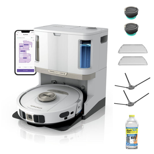 Shark Robot Vacuum & Mop Combo, PowerDetect NeverTouch Pro,Self-Emptying,Self-Refill with Self-Clean Pad Wash & Dry, 60-Day Debris Capacity,30-Day Refill Tank, 5PowerDetect Technologies,White,AV2800ZE