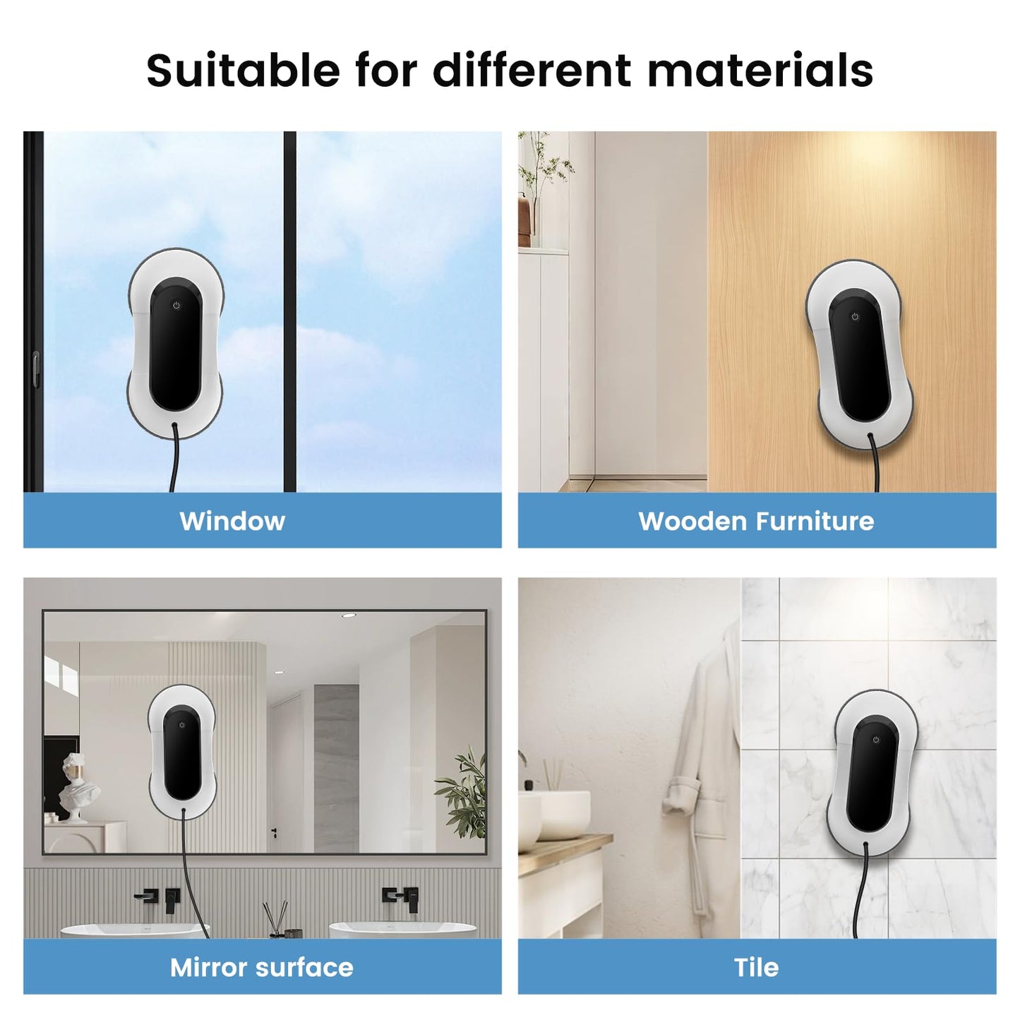 EEland Portable Window Cleaning Robot, Ultrasonic Dual Spray,3000Pa Suction Power, Window Cleanner with Intelligent Edge Detection, Infrared Remote Control