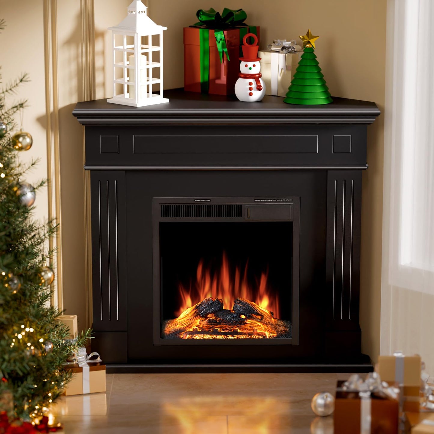 ZAFRO Corner Electric Fireplace with Mantel, TV Stand Electric Fireplace Heater with Remote Control for Living Room, Bedroom, Black