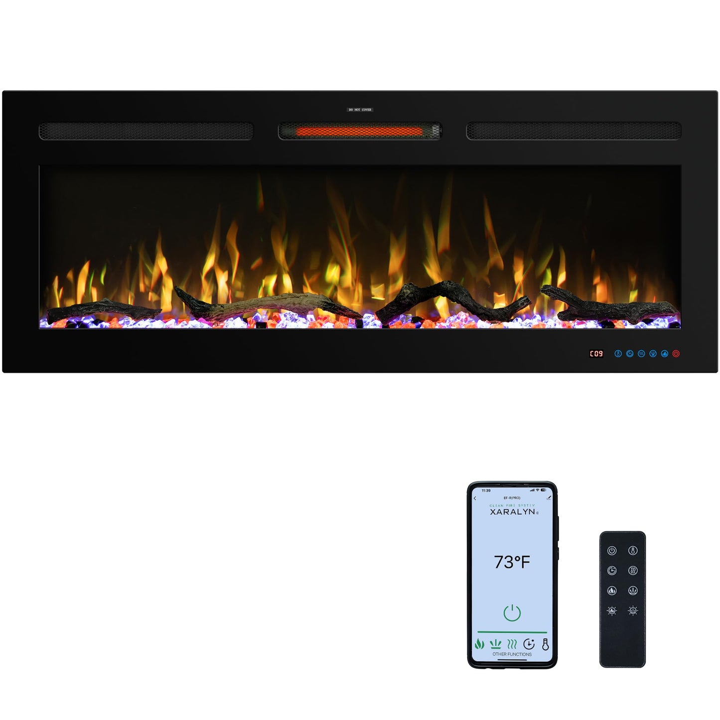 Velaychimney 48" Smart WiFi Electric Fireplace Insert, 13 Flame & Fuel Bed with Automatic Cycle, Fireplace Heater with APP Control & Thermostat, Timer, Recessed and Wall Mounted