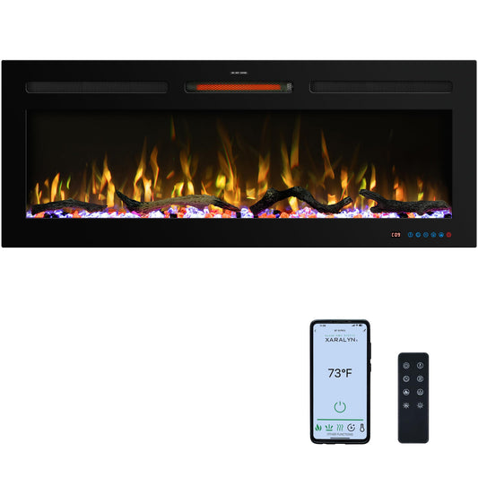 Velaychimney 48" Smart WiFi Electric Fireplace Insert, 13 Flame & Fuel Bed with Automatic Cycle, Fireplace Heater with APP Control & Thermostat, Timer, Recessed and Wall Mounted