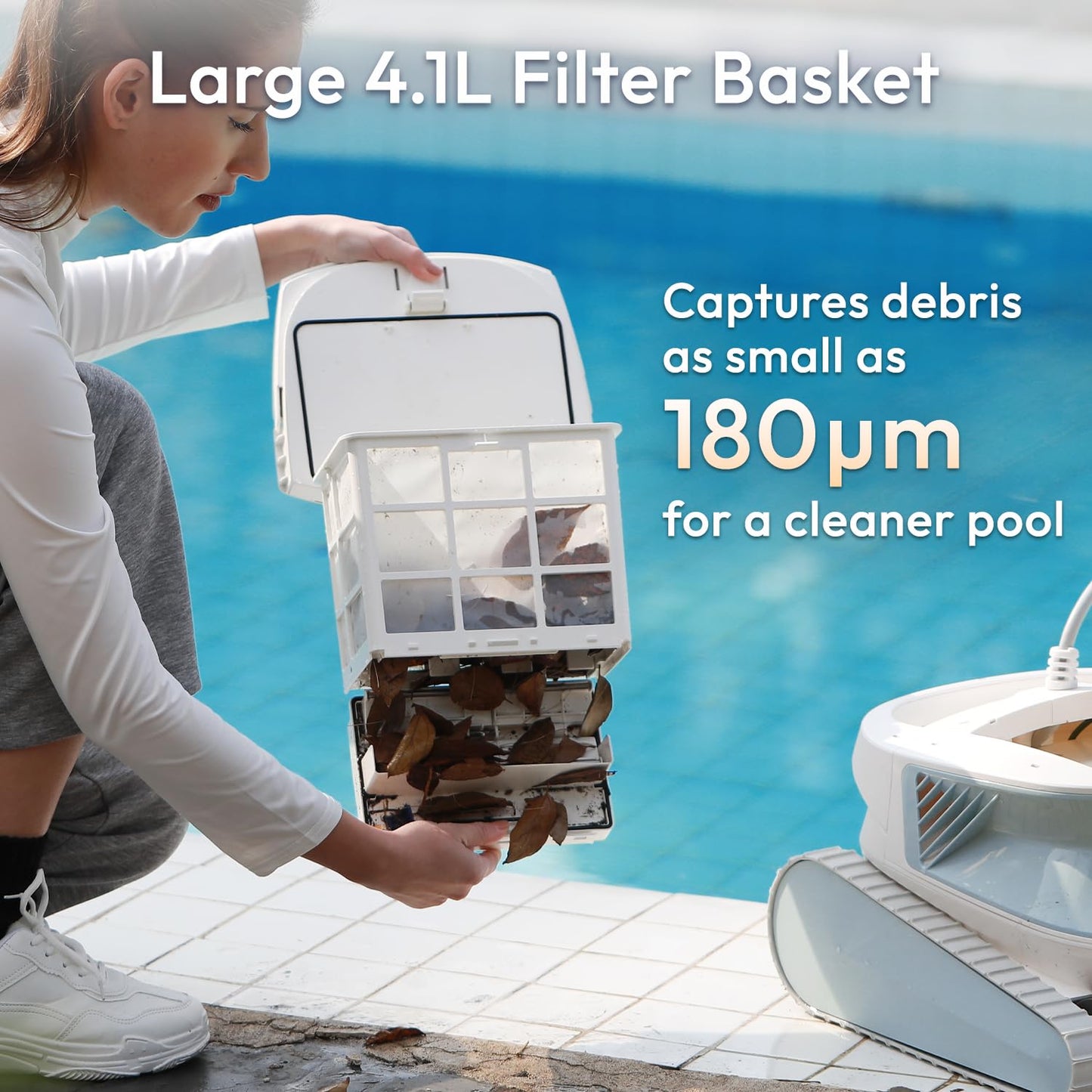 Automatic Robotic Pool Vacuum Cleaner, Wall Climbing/Waterline Scrubbing, Top Load Large Filter, Ideal for Above/In-Ground Pools up to 40 FT Length, Smart Navigation, Ultra Cleaning Modes, Dual Inlet