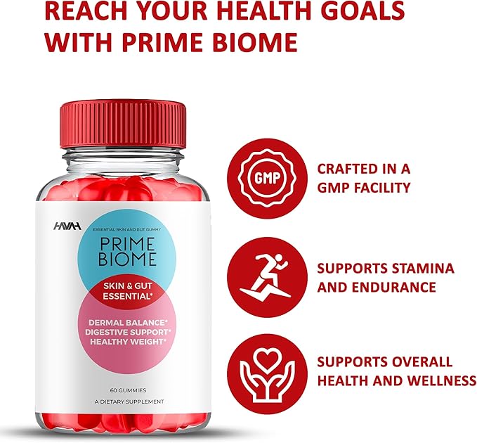 (3 Pack) Prime Biome Gummies PrimeBiome Skin & Gut Support Gummy Formula, PrimeBiome Overall Health & Wellness Vitamin B12 B6 Folic Acid Support Supplement, Prime Biome Advanced Formula (180 Gummies)