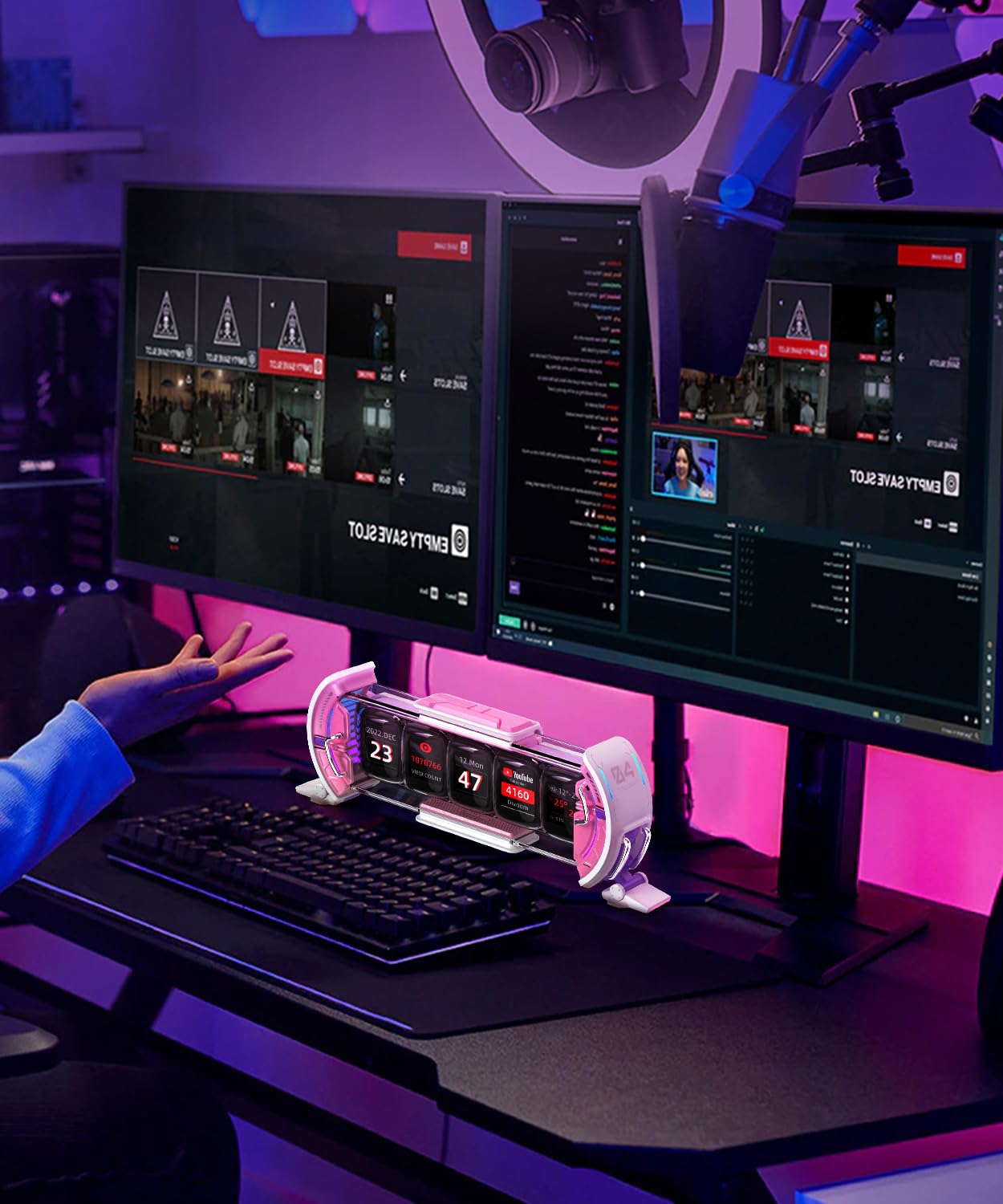 Divoom Times Gate Cyberpunk Digital Clock - Smart App Control, WiFi Connectivity, RGB LED Display, Customizable Dashboard & Pixel Art for Gaming Room and Office Decor (Pink)