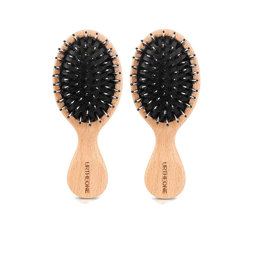 2Pcs Hair Brush Mini Boar Bristle Hairbrush For Thick Curly Thin Long Short Wet Or Dry Hair Detangle Massage Add Shine, Pocket T