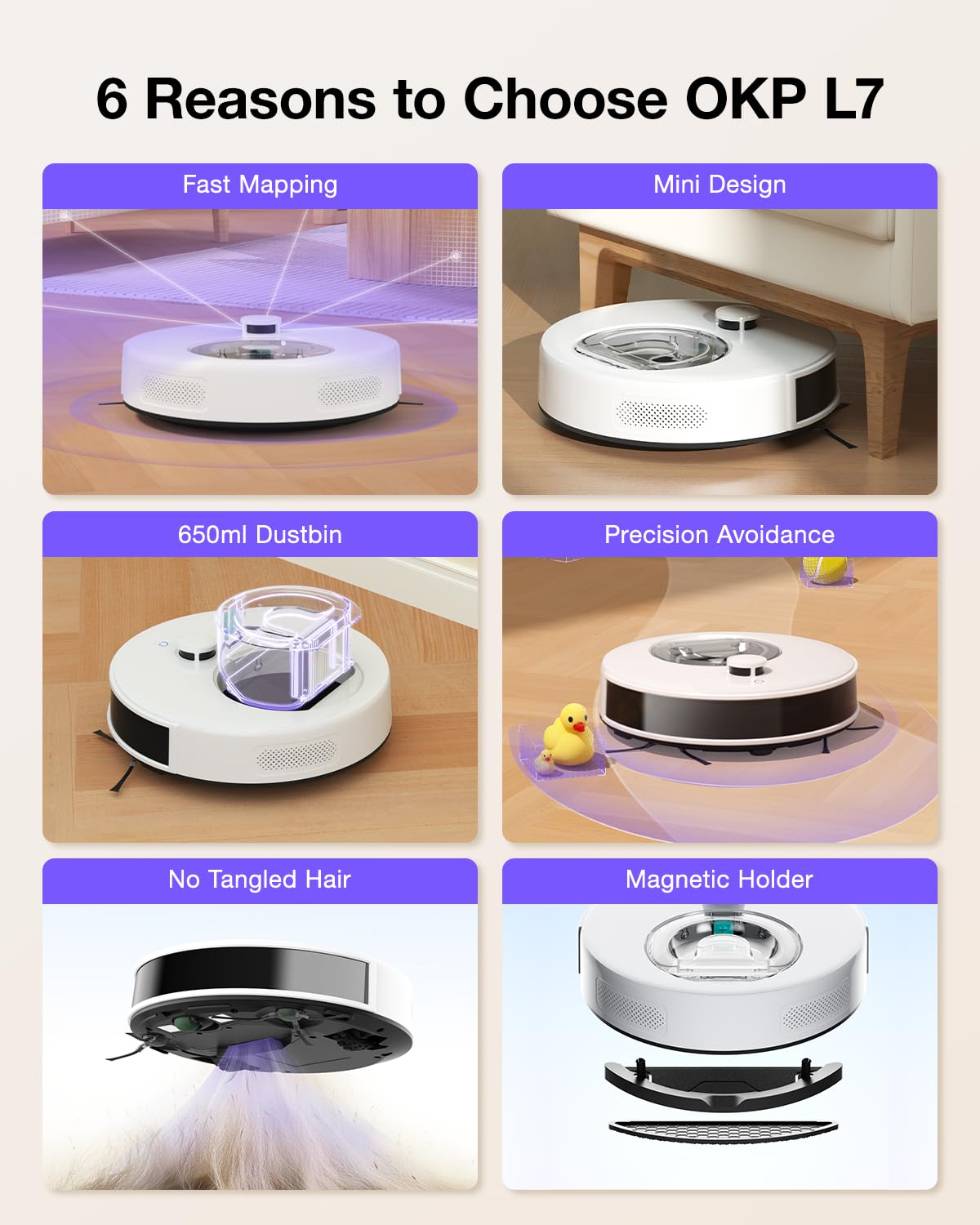 OKP Robot Vacuum with Mapping, 6000Pa Power Suction, LiDAR Navigation, Robot Vacuum and Mop Combo for Hard Floors and Pet Hair Pick Up, WiFi/App/Alexa Control, Smart No-Go Zone, L7