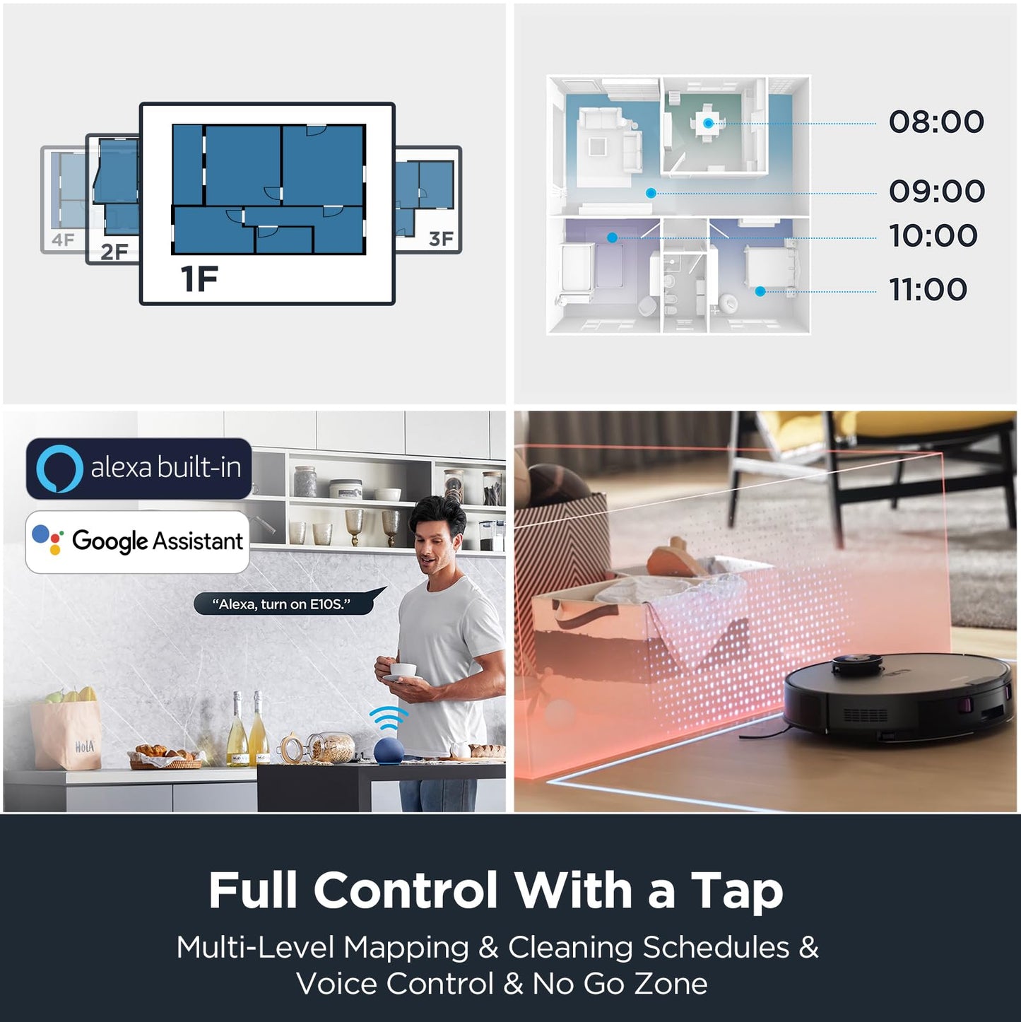 Eureka Robot Vacuum with Bagless Self Emptying Station, 2 in 1 Robotic Vacuum and Mop Combo, 60-Day Capacity, 4000Pa Suction, Auto Lifting Mop, LiDAR Navigation,NER E10s