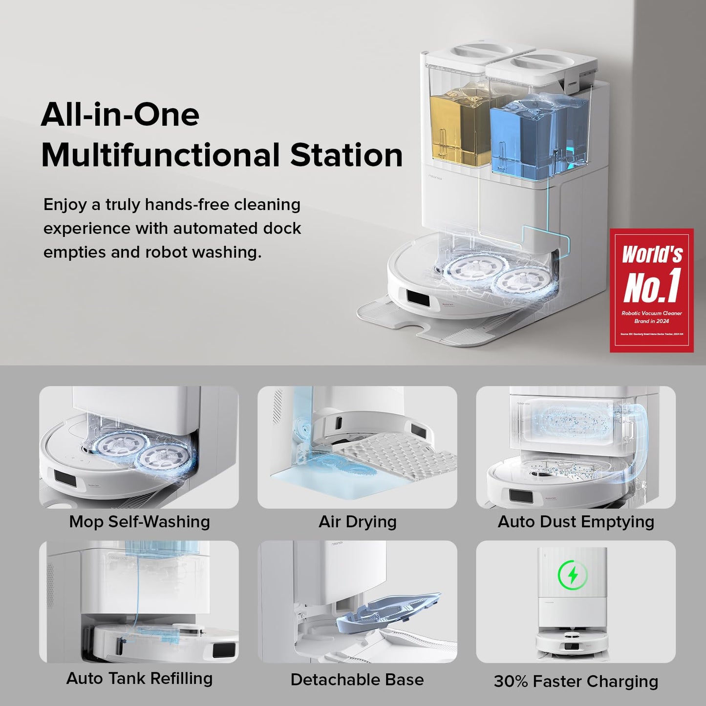 roborock Qrevo Series Robot Vacuum and Mop, 8000Pa Suction, Upgraded from Qrevo S, Anti-Tangle Brush, Smart Obstacle Avoidance, Auto Mop Washing, All-in-One Dock, 200RPM Spinning Mops, White(QV 35A)